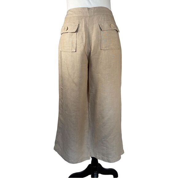 New York & Company Linen Blend Wide Leg Pants Women’s 8 Beige Cropped Drawstring - Picture 6 of 8
